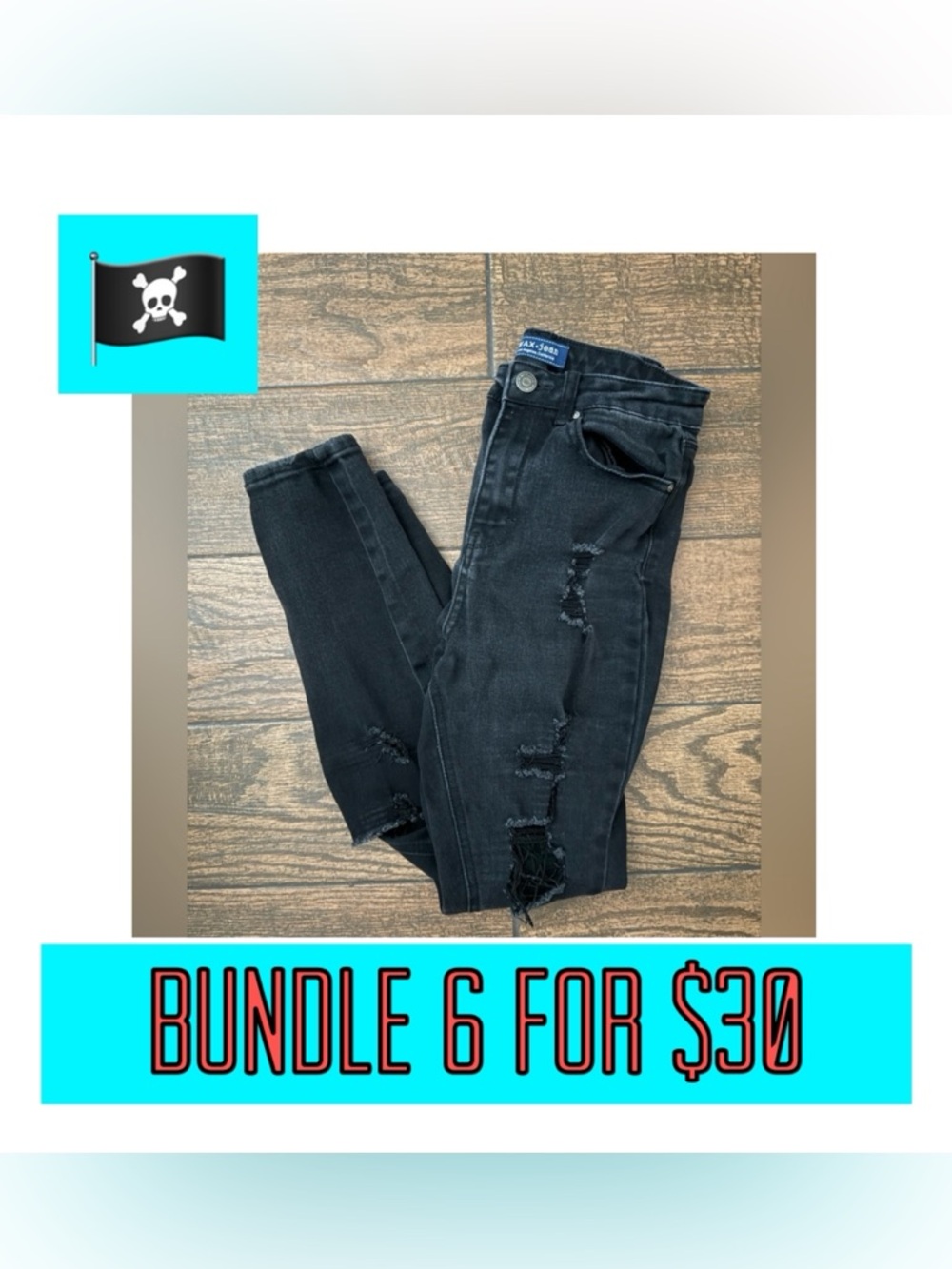 🏴‍☠️6 for $30 🏴‍☠️ Wax + Jean Distressed Black Jeans-Size 5/27